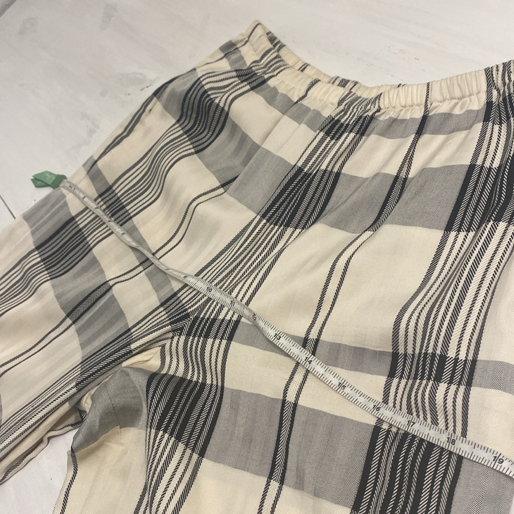 THEORY Women's Black/Ivory Plaid Fluid Wide Leg Pull on Pant Like New Condition - Picture 8 of 14